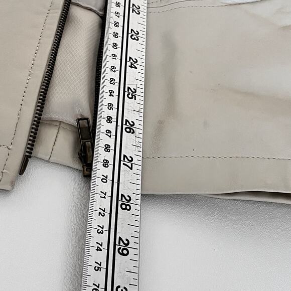 Women Leather Jacket Cream Genuine Leather Moto Zip In/Out Lining Pockets SZ L - Picture 11 of 14